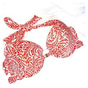 aerie Halter orange and White Bikini Top 36D